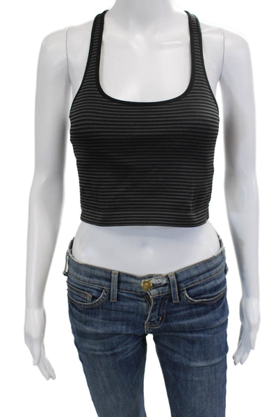 Spiritual Gangster Womens Striped Ribbed Textured Sports Bra Black Gray Size M/L