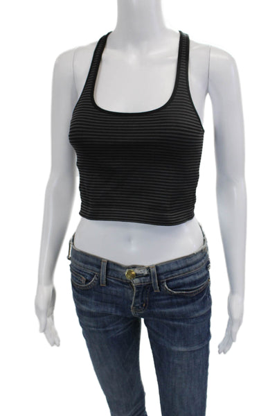 Spiritual Gangster Womens Striped Ribbed Textured Sports Bra Black Gray Size M/L
