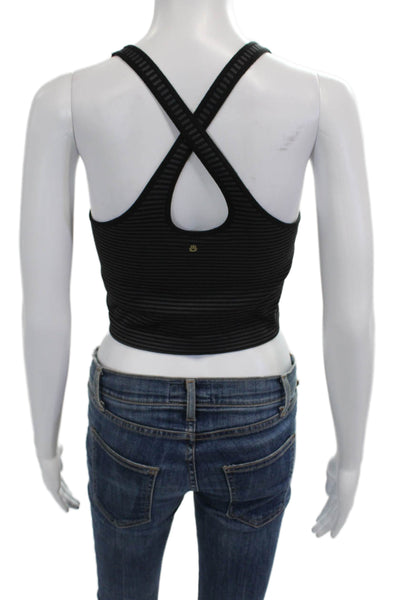 Spiritual Gangster Womens Striped Ribbed Textured Sports Bra Black Gray Size M/L