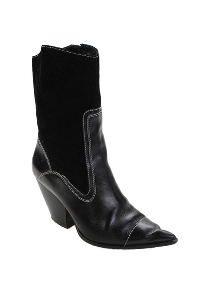 Vince Camuto Womens Leather Patchwork Cuban Heels Western Boots Black Size 9.5