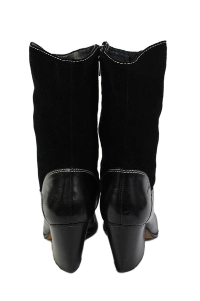 Vince Camuto Womens Leather Patchwork Cuban Heels Western Boots Black Size 9.5