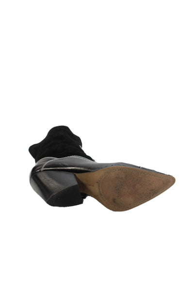 Vince Camuto Womens Leather Patchwork Cuban Heels Western Boots Black Size 9.5