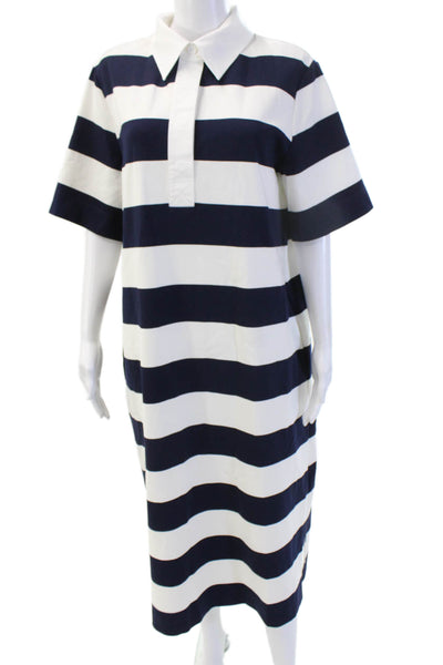 Aligne Womens Striped Shirt Dress Dark Blue Short Sleeve Size M