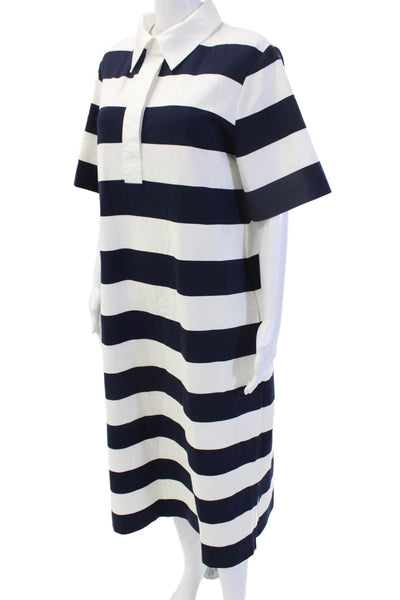 Aligne Womens Striped Shirt Dress Dark Blue Short Sleeve Size M