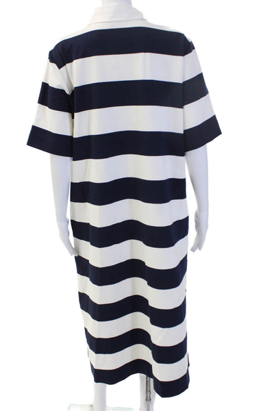 Aligne Womens Striped Shirt Dress Dark Blue Short Sleeve Size M
