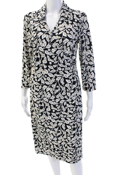 Ann Taylor Womens Black Collared Shirt Dress 3/4 Sleeve Tie Waist Size 10