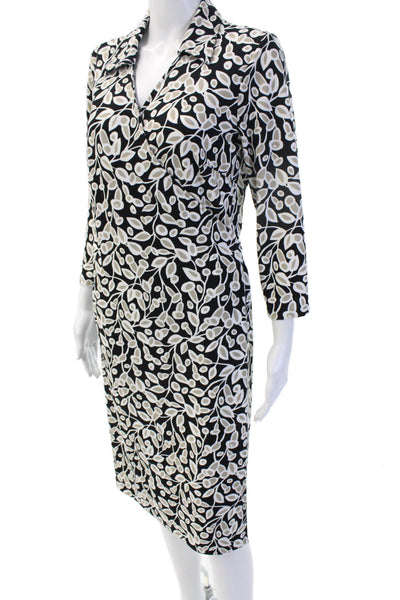 Ann Taylor Womens Black Collared Shirt Dress 3/4 Sleeve Tie Waist Size 10