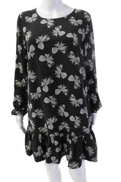 Essentiel Antwerp Women Shift Dress Black Silk Long Sleeve Knee Length Size 38