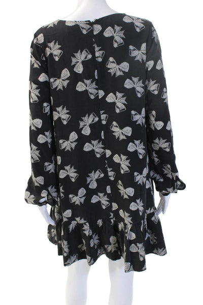 Essentiel Antwerp Women Shift Dress Black Silk Long Sleeve Knee Length Size 38