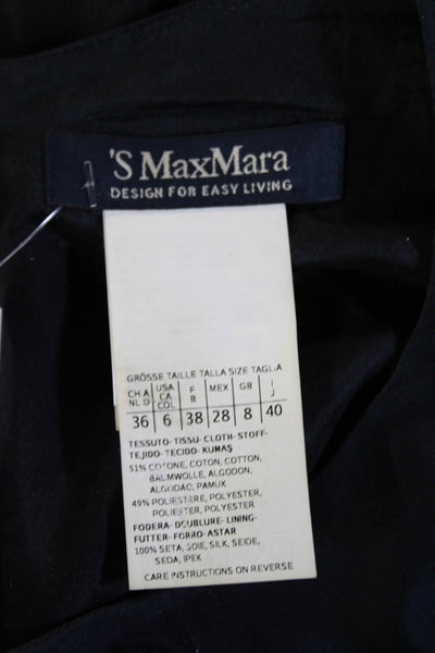 S Max Mara Women A-Line Shift Dress Black Sleeveless Knee Length Size 6