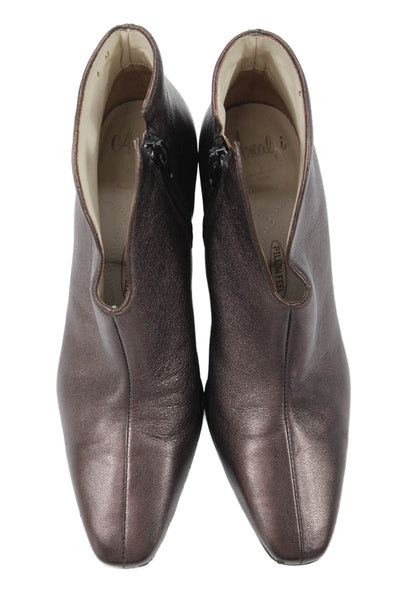 Amalfi Womens Square Toe Metallic Heeled Booties Brown Size 6