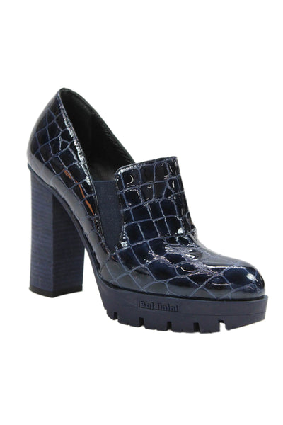 Baldinini Womens Faux Leather Embossed Slip On Heels Dark Blue Size EUR 35