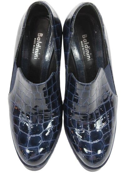 Baldinini Womens Faux Leather Embossed Slip On Heels Dark Blue Size EUR 35