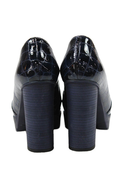 Baldinini Womens Faux Leather Embossed Slip On Heels Dark Blue Size EUR 35