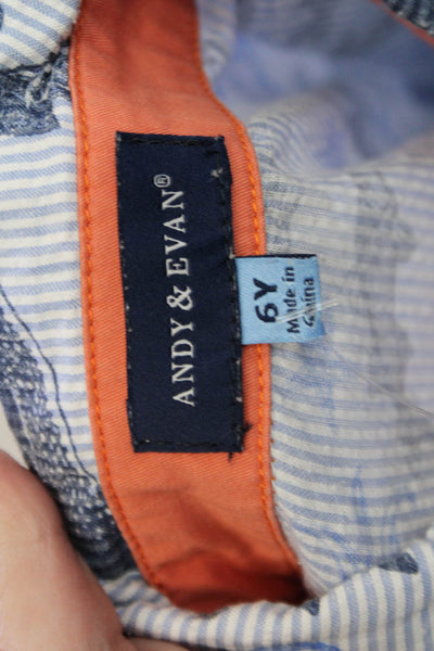 Andy & Evan Boys Cotton Graphic Print Buttoned Short Sleeve Top Blue Size 6T