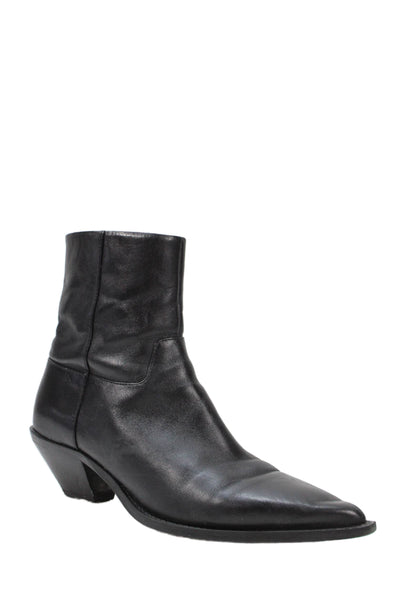Zara Womens Leather Pointed Toe Zip Up Ankle Boots Black Size 42 12