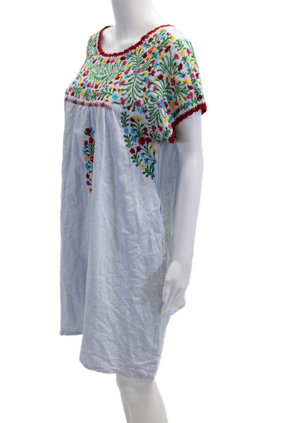 Frances Valentine Women Light Blue Floral Cotton Kaftan Short Sleeve Size L