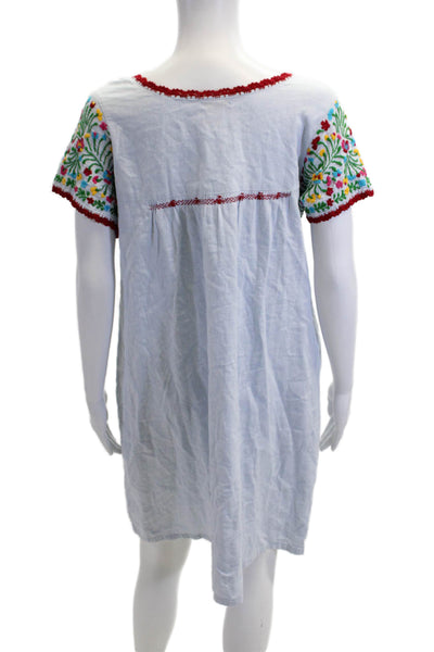 Frances Valentine Women Light Blue Floral Cotton Kaftan Short Sleeve Size L