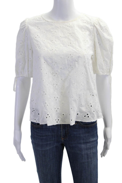 Jill Jill Stuart Womens Bohemian Floral Cotton Short Sleeve Blouse Size S
