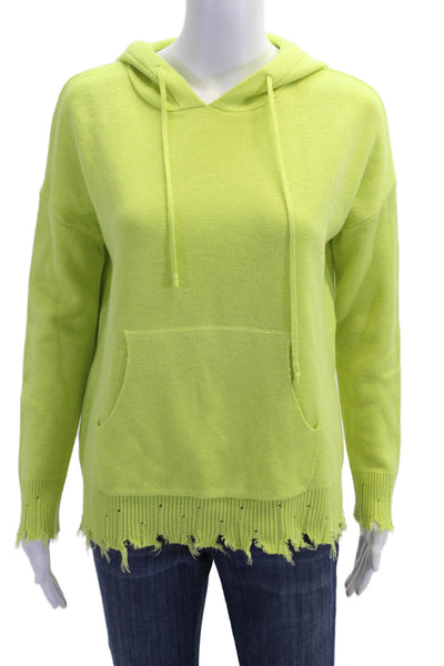 Decker Women Pullover Hoodies Green Drawstring Long Sleeve Solid Size S