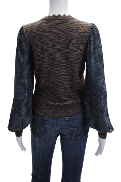 Current Air Women Blue Floral Pullover Sweater Boho Crew Neck Cotton Size S