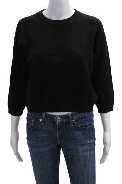 Olivaceous Womens Pullover Sweater Black Crew Neck 3/4 Sleeve Size S