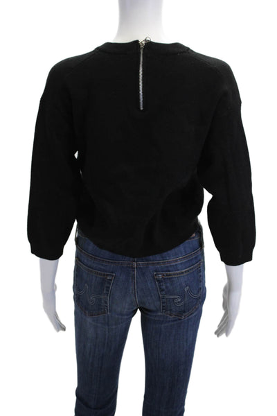 Olivaceous Womens Pullover Sweater Black Crew Neck 3/4 Sleeve Size S