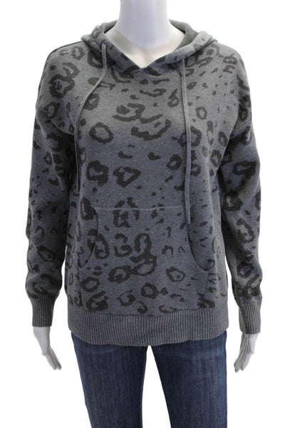 Fate. Womens Pullover Hoodie Gray Leopard 100% Cotton Drawstring Size M