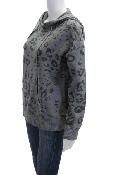 Fate. Womens Pullover Hoodie Gray Leopard 100% Cotton Drawstring Size M