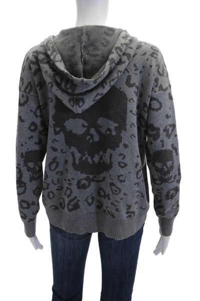 Fate. Womens Pullover Hoodie Gray Leopard 100% Cotton Drawstring Size M