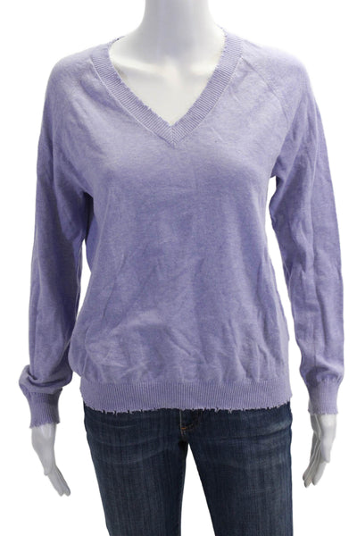 Decker & Luxe Women V-Neck Purple Cotton Cashmere Pullover Long Sleeve Size XS