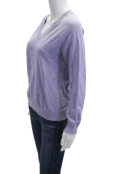 Decker & Luxe Women V-Neck Purple Cotton Cashmere Pullover Long Sleeve Size XS