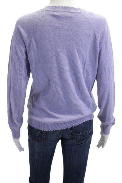 Decker & Luxe Women V-Neck Purple Cotton Cashmere Pullover Long Sleeve Size XS