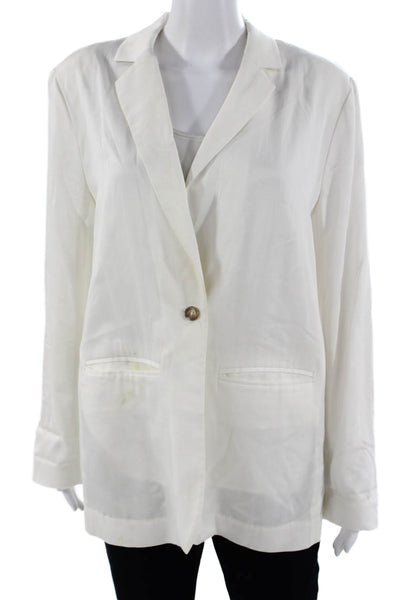 Margaret OLeary Womens Tencel Collared Button Blazer White Long Sleeve Size M