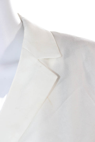 Margaret OLeary Womens Tencel Collared Button Blazer White Long Sleeve Size M