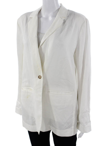 Margaret OLeary Womens Tencel Collared Button Blazer White Long Sleeve Size M