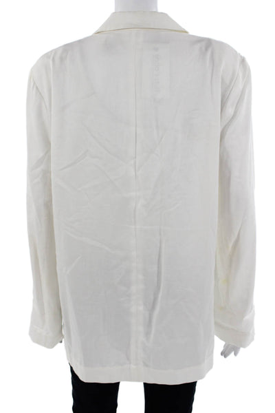 Margaret OLeary Womens Tencel Collared Button Blazer White Long Sleeve Size M