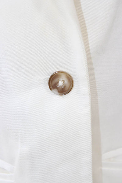 Margaret OLeary Womens Tencel Collared Button Blazer White Long Sleeve Size M