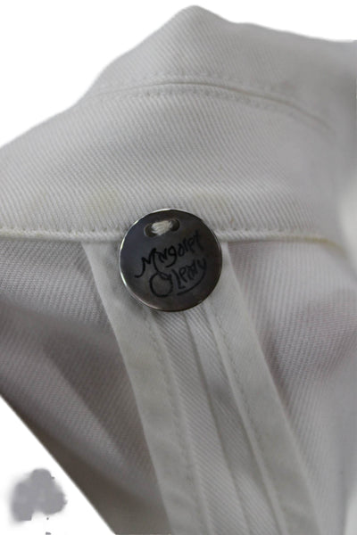 Margaret OLeary Womens Tencel Collared Button Blazer White Long Sleeve Size M