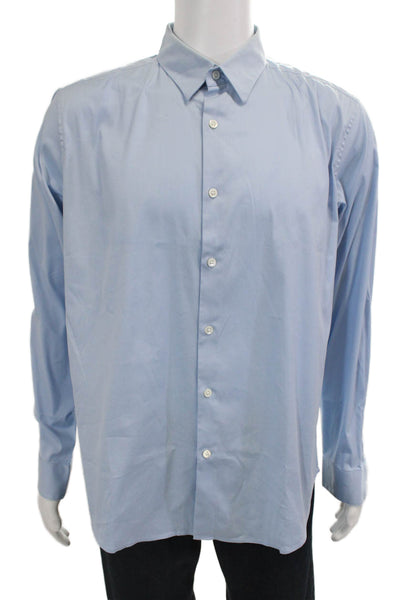 Theory Mens Button Front Long Sleeve Collared Shirt Blue Cotton Size XL