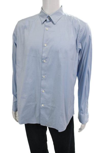 Theory Mens Button Front Long Sleeve Collared Shirt Blue Cotton Size XL