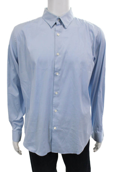 Theory Mens Long Sleeve Button Front Collared Shirt Blue Cotton Size XL