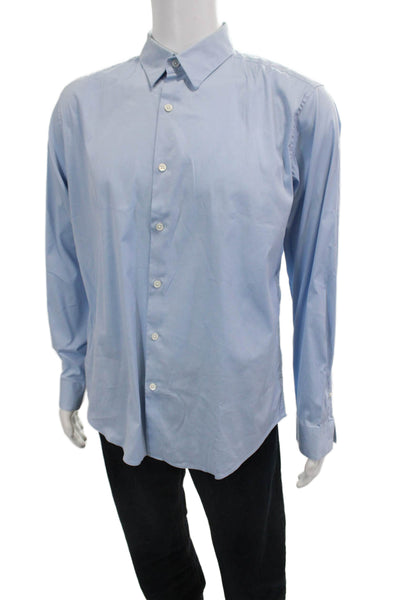 Theory Mens Long Sleeve Button Front Collared Shirt Blue Cotton Size XL