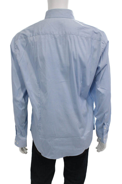Theory Mens Long Sleeve Button Front Collared Shirt Blue Cotton Size XL