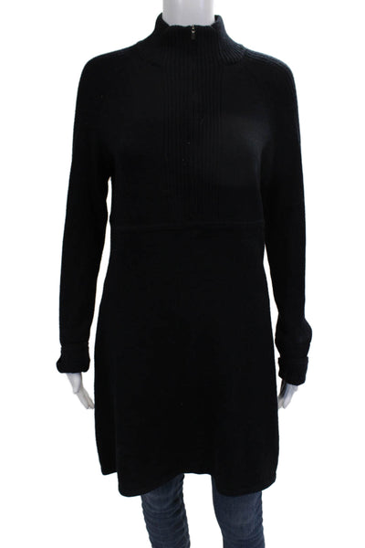 Athleta Womens Sweater Dress Black Poly Wool Mock Neck Long Sleeve Zip Size 32
