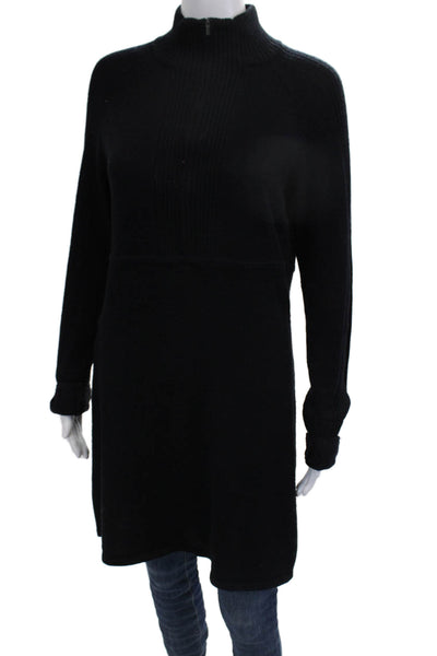 Athleta Womens Sweater Dress Black Poly Wool Mock Neck Long Sleeve Zip Size 32