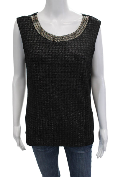Morgan De Toi Women Black Viscose Blend Sleeveless Round Neck Tank Size L