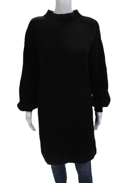 Style & Co Unisex Pullover Sweater Black Mock Neck Button Long Sleeve Size L