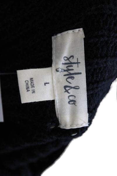 Style & Co Unisex Pullover Sweater Black Mock Neck Button Long Sleeve Size L