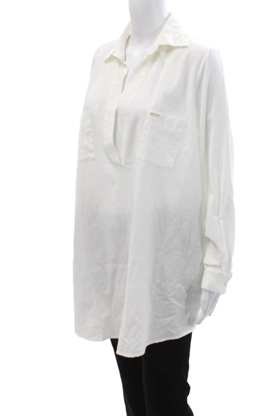 Melissa Odabash Womens Tunic Blouse Collared Long Sleeve White Size XS